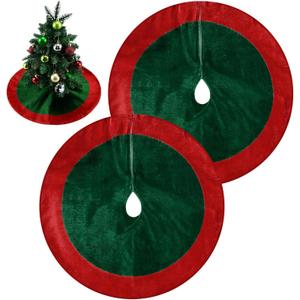 Soulchen 2 Pcs Small Christmas Tree Skirts 18 Inch Traditional Red and Green Velveteen Christmas Tree Skirt for Small Tabletop Trees Xmas Party Celebrations and Home Decoration