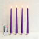 Purple Flameless Taper Candles with Remote, Battery Powered LED Candlesticks Flickering Home Decor Set of 4