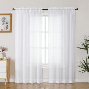 Gwine Sheer Curtains 2 Panels Set for Living Room, Rod Pocket Voile Bedroom Curtains, White Light Filtering Solid Window Sheer Panels, Each 42" Wx78 L