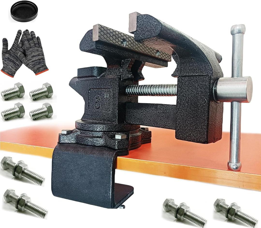 MYTEC 2-In-1 Bench Vise Heavy Duty for Workbench, 6.0" black, Upgraded Multi-Purpose Table Vice, Universal Rotate 270Work Clamp-On Vise