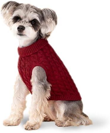 Red S Dog Pullover Sweater, Turtleneck Knitwear for Small & Medium Dogs, Warm Clothes for Bulldogs, Poodles, Yorkshires, Cocker Spaniels