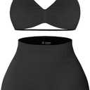 Comper 2 Piece Workout Sets for Women Halter Strappy Sports Bra with Seamless Ribbed Gym Yoga shorts Outfits (Black, M)