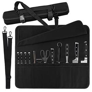 Chef Knife Bag With 24 Slots Cutlery Knives Holders Protectors, Kitchen Travel Cooking Tools, Portable Canvas Knife Roll Storage Bag Chef Case for Camping or Working with an Adjustable Shoulder Strap