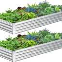 2PCS 8x2x1FT Galvanized Raised Garden Bed, Galvanized Planter Raised Garden Boxes Outdoor, Large Metal Raised Garden Beds for Vegetables-Silver