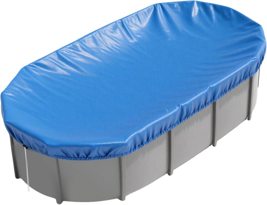 16x10 FT Oval Pool Cover for Above Ground Pools,Solar Oval Pool Cover Protector with Drawstring for Cold and UV Resistant,Dustproof -All-Weather Protection(Cover Size:19.1 x 11.2FT)
