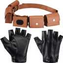 2 Pcs Halloween Cosplay Leather Utility Belt with PU Leather Fingerless Gloves Adjustable Women Mens Adult Accessories Belt for Halloween Cosplay