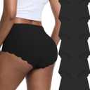 Seamless Underwear for Women No Show High Waisted Full Coverage Panties Wave Edge Briefs 6 Pack (Large, Black)