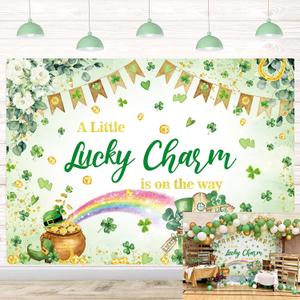 St.Patrick's Day Baby Shower Backdrop a Little Lucky Charm is on The Way Clover Gold Coins Rainbow Photography Background Kids Baby Irish Festival Party Banner Decorations Photo Booth Props (7x5FT)