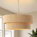 18.1" Rattan Chandelier, 2-Tier Boho Rattan Pendant Ceiling Light Fixture, 5-Light E12 Dimmable Modern Ceiling Light Fixtures for Dining Room, Kitchen Island, Living Room(Brown)