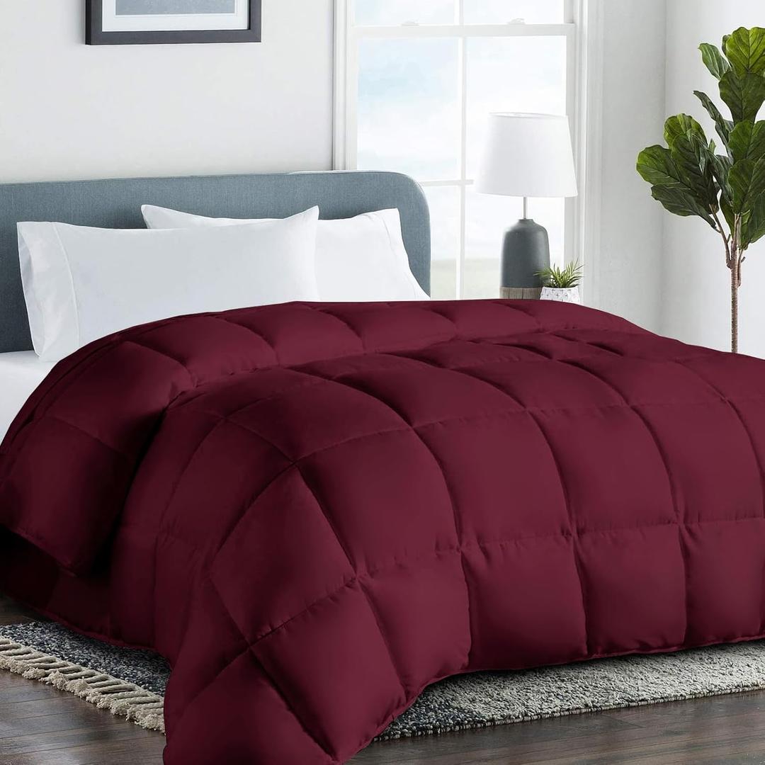 COHOME Premium King Size Comforter, All-Season Quilted Down Alternative Duvet Insert, Luxury Hotel GentleSoft Comforter with Anti-Clump Tech & 8 Tabs - Reversible - Burgundy 90x102 inches