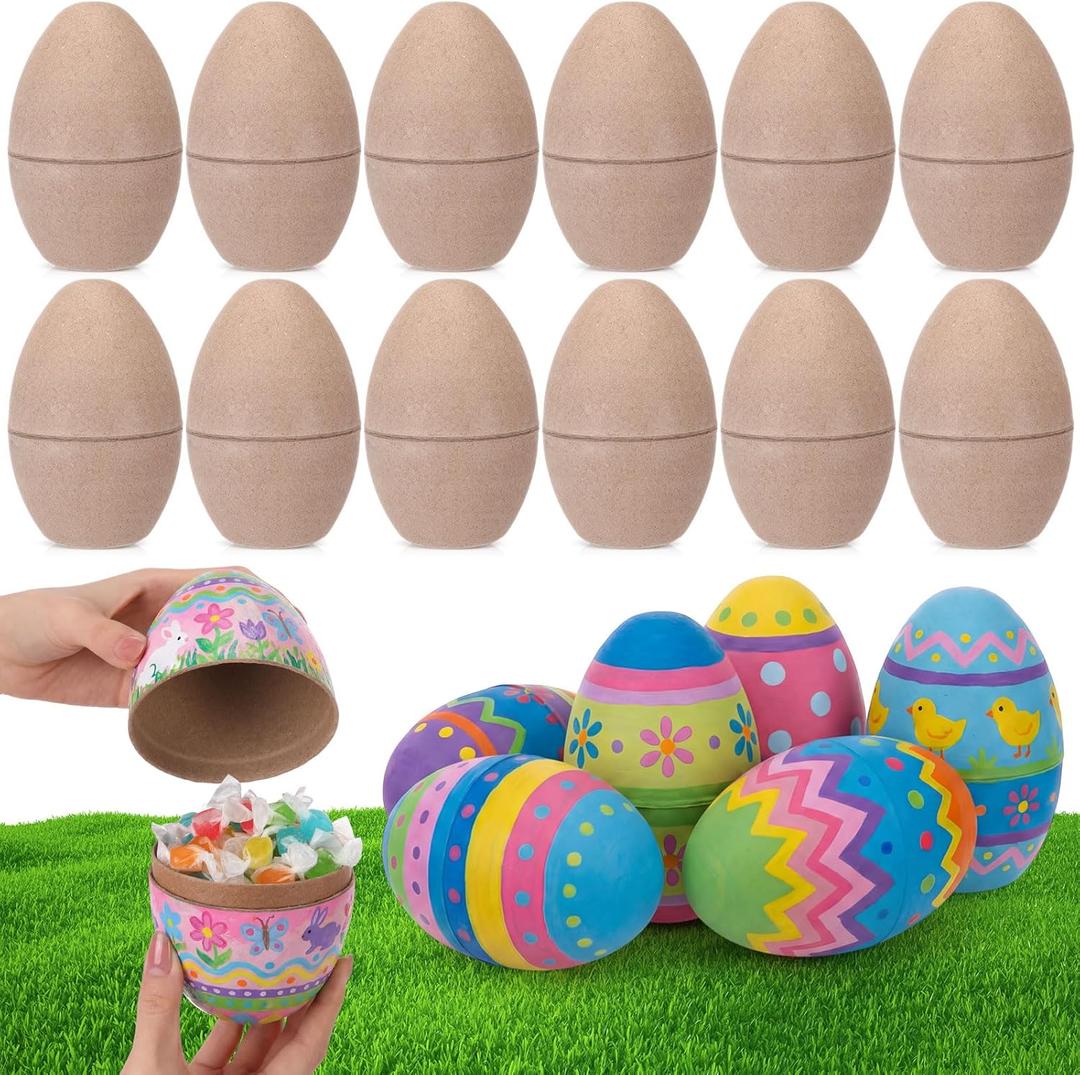 VioraWhite Large 12 Pcs Paper Mache Easter Eggs Paintable Eggs Bulk 5.9 Inches Empty Large Easter Craft Supplies DIY Ornaments Decorating Activities