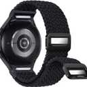 One Click No Gap Braided Bands Compatible with Samsung Galaxy Watch 7 6 4 5 FE Band 40mm 44mm/Galaxy Watch 6 4 Classic 47mm 43mm 42mm 46mm/Watch 5 Pro 45mm, 20mm Elastic Nylon Sport Strap Men Women (M-Graphite Black)