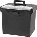 IRIS USA File Box with Lid File Organizer for Letter File w/ Organizer-Lid, Plastic Mobile Filing Organizer, Water Resistant Document Box, Portable File Box with Handle, Secure Buckle, Lockable, Black