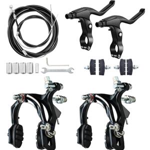 2 Pairs Bike Brakes, Universal Complete V Bike Brakes Set, Mountain Bike Replacement for Most Bicycle,Road Bike Brakes Cables with Front Back Wheels End Caps,End Ferrules -Black