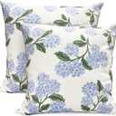 Decorative Throw Pillow Covers 16x16 inch Set of 2, Super Soft White Hydrangea Print Farmhouse Pillow Cases Outdoor Pillow Covers for Couch Sofa Bed Living Room Home Decor Cushion Covers