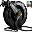 Retractable Pressure Washer Hose Reel, Heavy Duty Steel Professional Power Wash Hose Reel Double Arm 50FT x 3/8" with 5 ft Lead for Water/Air/Oil4000 PSI [Pressure cleaning hose not included ]