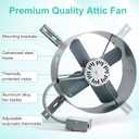 Gable Mount Power Attic Fan with Adjustable Thermostat, 15 Inch Attic Exhaust Fan, 1300 CFM, 1075 RPM, 3.4 Amp