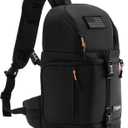 Camera Sling Bag for Photographers - Waterproof Single-Shoulder Camera Case with Adjustable Dividers, Rain Cover & Side Tripod Pocket (2.0 Black)