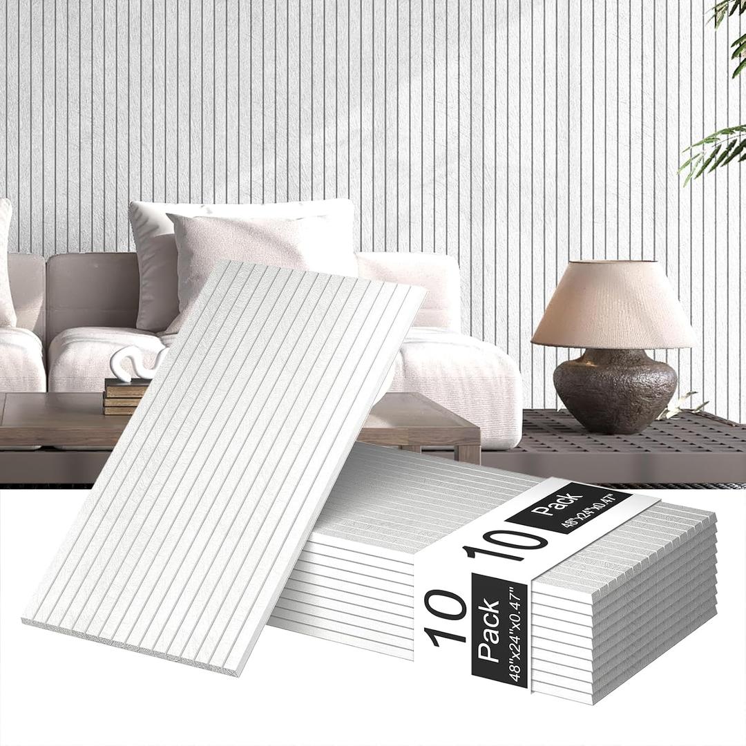 10 Pack Acoustic Panels,Thicker 0.47"Self-Adhesive Soundproof Wall Panels,High Density Sound Proof panels for Walls, Office, Reccording Studio, Home,Living Room-White(Size-48 * 24 inch)