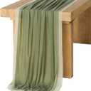 Ling's Moment Sage Green & Campsite Chiffon Like Table Runner 30" x 120" (Set of 2) for Sweetheart Table Wedding Party Bridal Shower Decoration