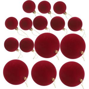 HOLIDYOYO 15pcs Velvet Ball Ornaments for Valentine's Day Flocked Shatterproof Plastic Baubles Cute Hanging Decor for Romantic Home Decoration