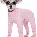 Dog Striped Recovery Suit, Puppy After Surgery Onesie for Female Male Dogs, Dogs Cats Long Sleeve Pajamas Bodysuit, Surgery Abdominal Wound Bandages Clothes, Dog Pant for Shedding Skin Disease (Large, Light Pink)