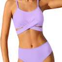 Girls Swimsuit Bathing Suits Criss Cross Bikini Set Two Piece Girls' Swimwear Solid Color Bathing Suit 7-16T (9-10 Years, Purple)