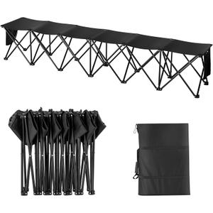 VEVOR Portable Folding Bench, 6 Seats Foldable Sideline Bench, Outdoor Camping Bench Chairs with Carry Bag, Team Sport Sideline Benches for Football, Camping, Fishing, No Assembly Instant Seating