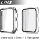 Misxi 2 Pack Hard PC Case with Tempered Glass Screen Protector Compatible with Apple Watch SE 2 (2024) SE Series 6 Series 5 Series 4 44mm, 1 Silver + 1 Transparent