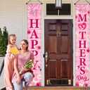 Happy Mother's Day Porch Banner Decorations,Mothers Day Porch Sign Pink Heart Flowers Mother's Day Indoor Outdoor Hanging Banner for Best Mom Ever,Mothers Day Birthday Party Decor