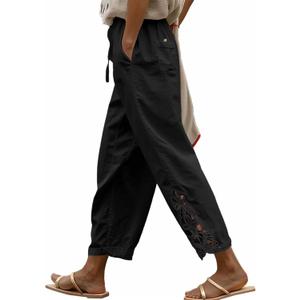 Acelitt Women Casual Lightweight Drawstring Elastic Waist Pants with Pockets, (Black, L)