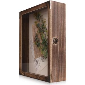 Shadow Box Frame 11x14 with Retro Metal Accents and Lock, Solid Wood Acrylic Door Display Case with Linen Back, 10 Stick Pins, and 2.7-Inch Depth for Photos, Medals, and Memorabilia (Medium)