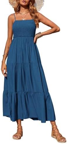 PRETTYGARDEN Women's Summer Maxi Dress 2025 Casual Boho Sleeveless Spaghetti Strap Smocked Tiered Long Beach Sundresses XXL