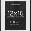 Homeforia 12x15 Black Picture Frame, High-End Metal, 9x12 Mat, Glass | High End Aluminum, Tempered Glass, Acid-Free 9x12 Removable Mat, 12x15 in Edge-to-Edge Display 15x12, Wall Kit, Set Of 1