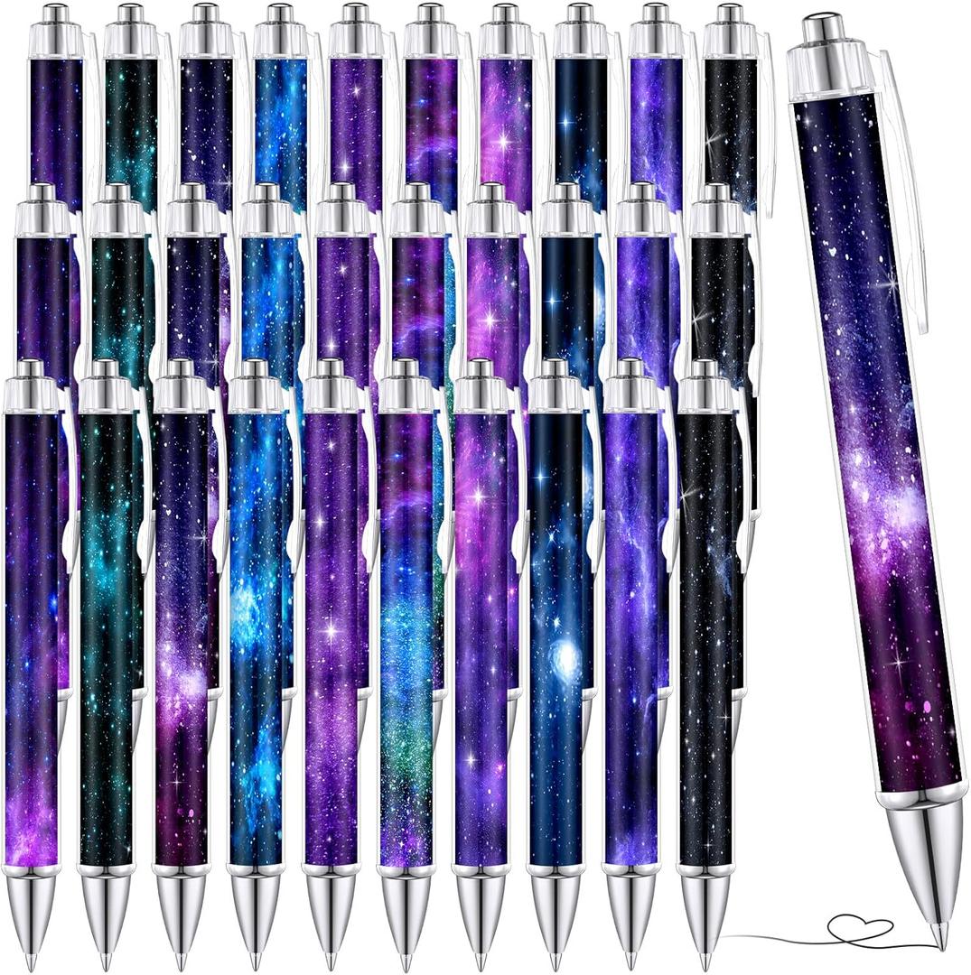 TecUnite 30 Pcs Galaxy Pens for Women Gifts, 1.00 mm Ink Ballpoint Pens Black Ink Writing Pens Journaling Gift, Aesthetic Office Supplies