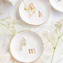 COLLECTIVE HOME - Ceramic Jewelry Tray, Decorative Trinket Dish for Rings Earrings Necklaces Bracelet Watch Keys, Birthday Mother's Day Christmas Gift for Women, 4.75", White Surface (D)