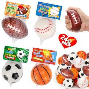 24PCS Sports Stress Balls Valentines Day Cards for Kids School Classroom Boys Girl Toddler Valentine Day Exchange Gifts Card Basketball Football Soccer Valentine’s Party Favors Prize Treat Bag Stuffer
