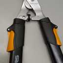 Fiskars Power-Lever Extendable Hedge Shears, Self-Sharpening Serrated Steel Blades for Clean Cuts, Handles Adjust 25"-33" for High Reach, Multiplies Leverage for 2x Power, 10" Blades, Orange/Black