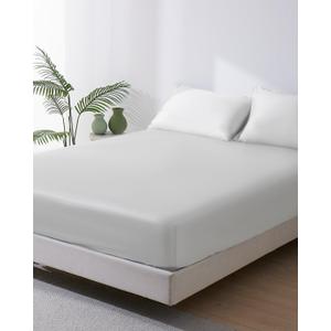 ZonLi 100% Rayon Derived from Bamboo Cooling Fitted Sheet Cali King Size for Hot Sleeper, 72"x84", Snow White