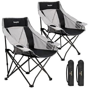 SUNNYFEEL 2 Pack Lightweight Oversized Camping Chairs for Adults, Heavy Duty Portable Folding Chair with Carry Bag, Side Pockets & Cup Holder, Supports 300 lbs, for Tailgating Hiking Picnic Backyard