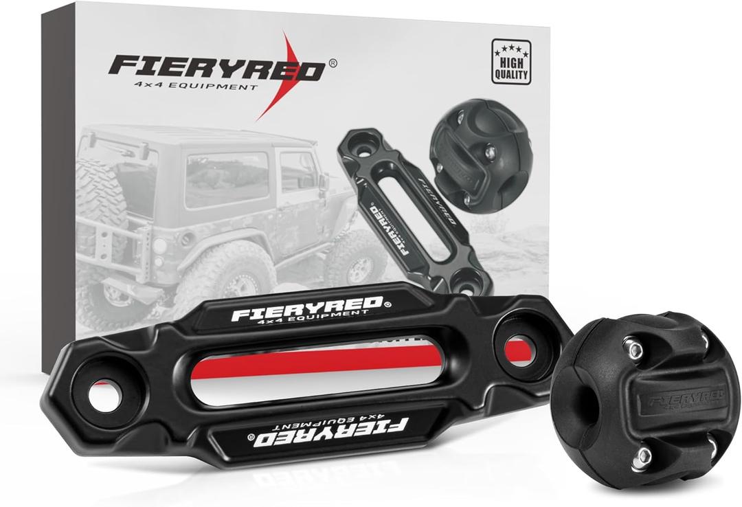 FIERYRED Winch Hawse Fairlead with Winch Cable Hook Stopper Kit,4-7/8 Inch Bolt Pattern Aluminum Fairlead for Synthetic Rope,Suitable for 3500-4500LBS ATV/UTV Winch