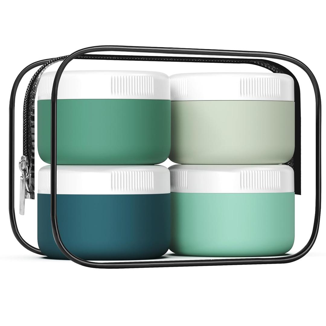 Travel Containers for Toiletries, Silicone Cream Jars BPA-Free, Leak-proof 2oz Travel Size Containers, Portable Size Silicone Jars with Lid for Cosmetic Face Hand Body Cream (4 Pack) (Mint)