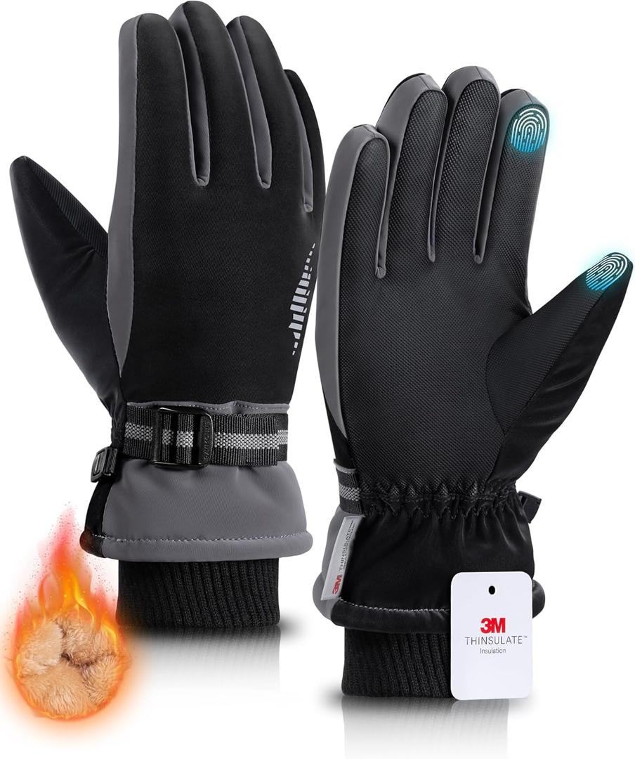 rivmount Winter Gloves Women Men, Thermal Ski Gloves for Cold Weather with Warm, Waterproof, Touchscreen for Running, Skiing (Medium, Black-Gray)