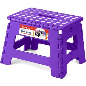 ACSTEP Folding Step Stool Portable Collapsible Plastic Step Stool, Foldable Step Stools, Non Slip Folding Stools for Kitchen Bathroom Bedroom (Purple) (9 Inch( Pack of 1))