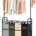 Tajsoon Laundry Sorter Cart with Hanging Clothes Rack, 4 Butler Sorter Basket Organizer, Laundry Hamper Cart with Heavy Duty Rolling Lockable Wheels, 4 Colors