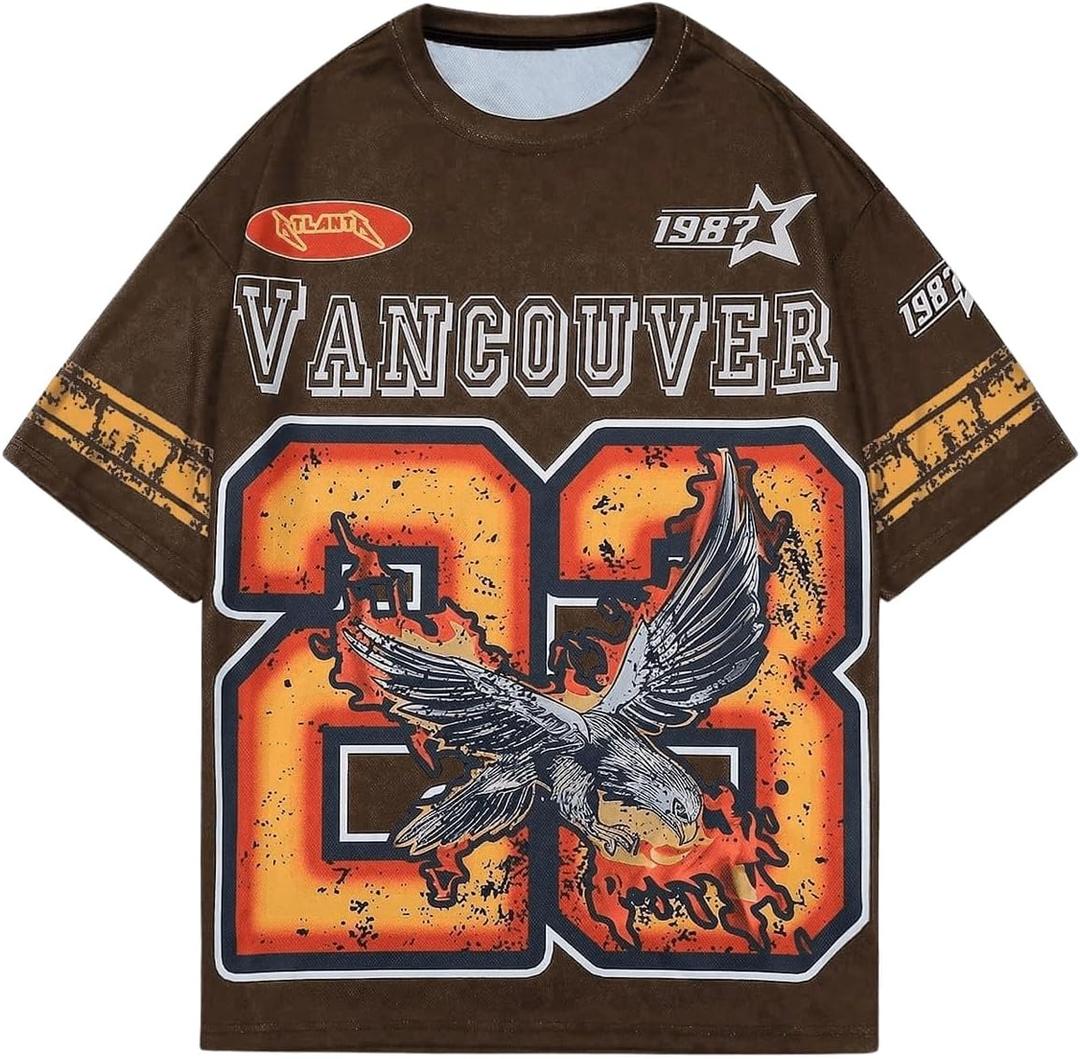 WDIRARA Men's Eagle Letter Graphic Street T Shirt Oversized Short Sleeve Crewneck Tee Top (Brown, XXL)