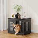 Snuowu 32" Heavy-Duty Dog Crate Furniture for Small/Medium Dogs, Rustic Wooden Dog Cage Kennel Indoor Furniture, Decorative Pet House End Table, Black