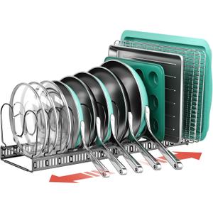 ORDORA Pots and Pans Organizer Under Cabinet, Expandable 11.8"-22.8" Pot Lid Holder with 14 Adjustable Dividers, Pan Organizers inside Cabinet for Kitchen Cookware Bakeware, Black