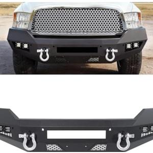ALMULOO Front Bumper Compatible with 2013-2023 Dodge Ram 1500 Classic 2WD 4WD W/4 x LED Lights + 2 x D-rings Steel Powder Coated Black