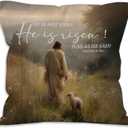 3 x He is Risen Easter Throw Pillow Covers - Christian Religious Easter Lamb Decor, Esus and the Lost Lamb Religious Pillow Covers for Home Bedroom Couch